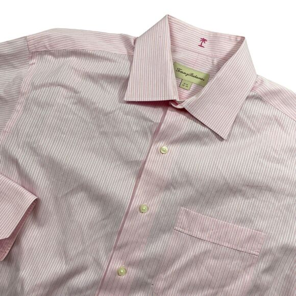 Tommy Bahama 15 1/2 32/33 Long SLeeve Pink Stripped‎ Mens Shirt 100% Cotton - Picture 2 of 6